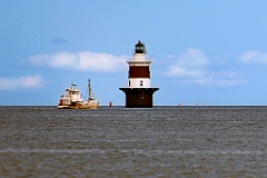 Pecks Ledge Lighthouse Tower in Distance in Connecticut